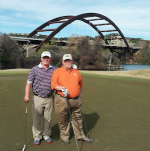Tim Gaestel and his father Richard Gaestel playing golf at Austin Country Club. 