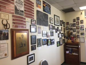 Photographs and other memorabilia hang in the pro shop. 